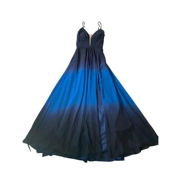 Betsy & Adam Dresses & Skirts - Betsy & Adam Formal Maxi Dress Ombre Blue & Black Chiffon Lace up Open Back Sz 6